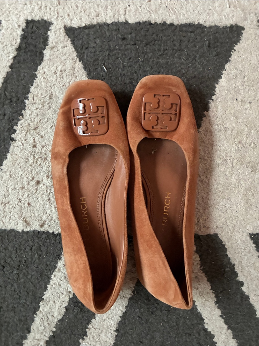 Tory Burch Chestnut Suede Logo Ballet Flats